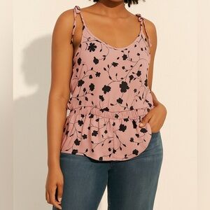 Sienna Sky | Pink and Black Floral Tie Strap Tank Top | Size M